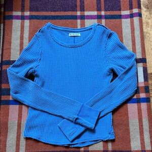 Free People “Pretty Little Thermal” Waffle Knit Blue